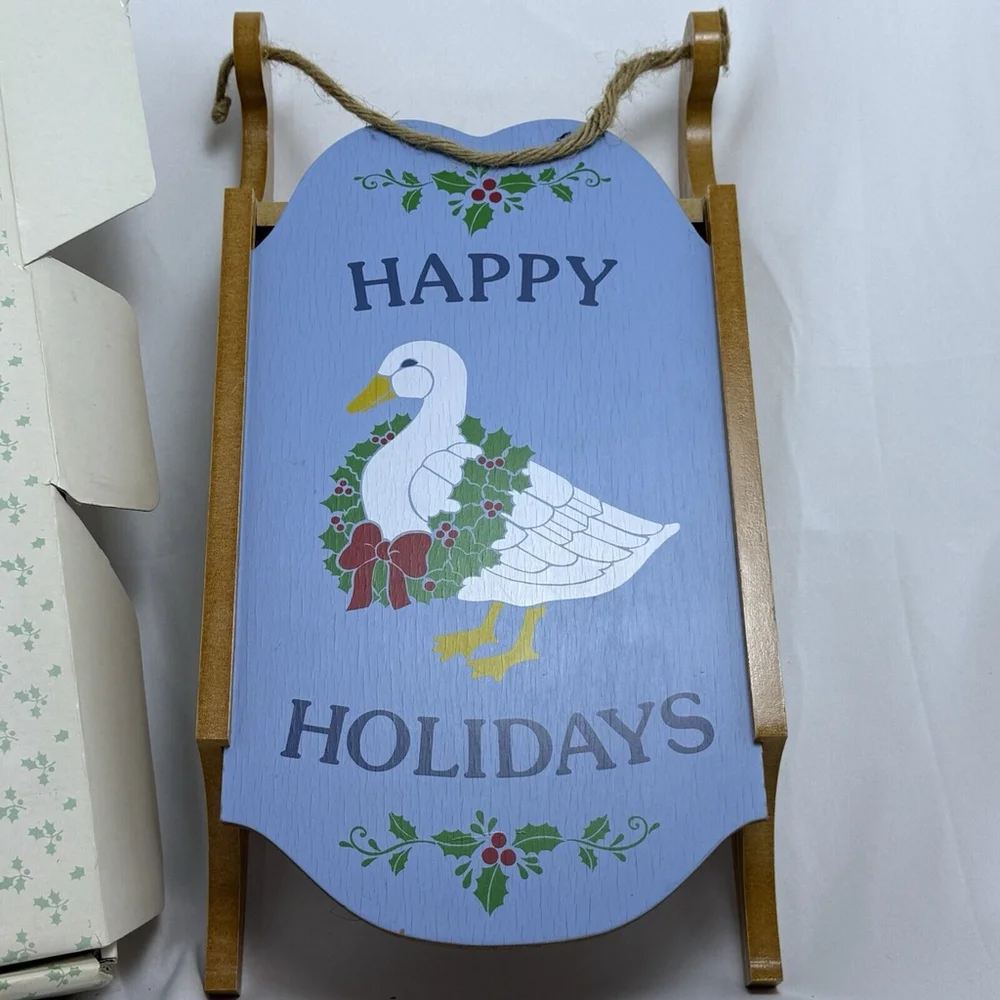 Vtg The‎ Creative Circle Happy Holidays Duck Hanging Shelf Sled